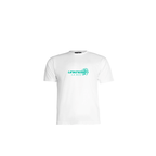 White Simba La Rue x Unknown tee featuring a green logo, perfect for casual wear.