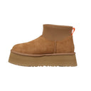 Tan suede platform boot on a white background